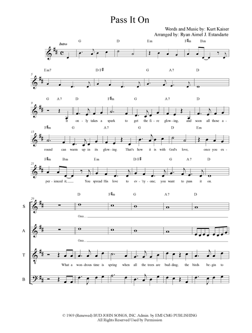 Pass It On (Arr. Ryan Aimel J. Estandarte) - Kurt Kaiser (Choral, SATB)