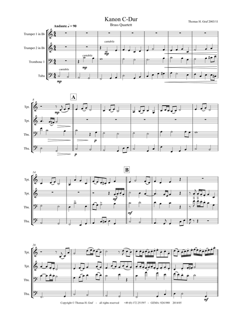 Canon C-Major, Kanon C-Dur, Brass Quartet (Arr. Thomas H. Graf) - Thomas H Graf (Brass Ensemble)