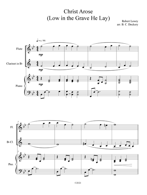 Christ Arose (Low in the Grave He Lay) for Flute and Clarinet Duet with Piano Accompaniment (Arr. B. C. Dockery) - Robert Lowry (Instrumental Duet and Piano)