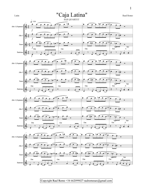Caja Latina - SAXOPHONE QUARTET - Student Ensemble (Arr. Raul Romo) (Woodwind Ensemble)