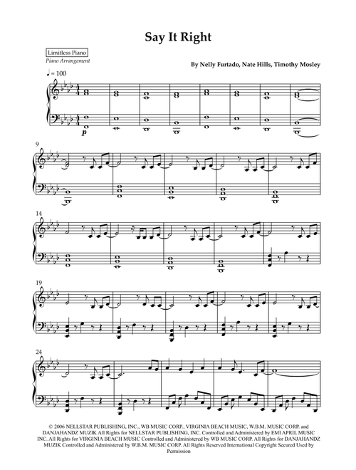Say It Right (Arr. Limitless Piano) - Nelly Furtado (Piano Solo)