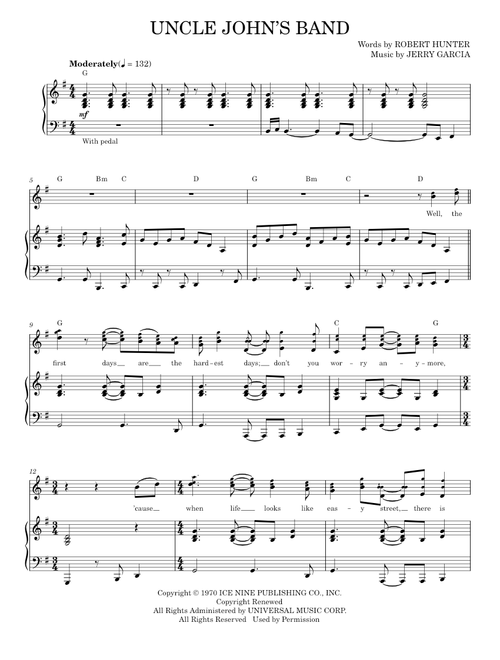 Uncle John's Band - Grateful Dead (Piano Vocal)