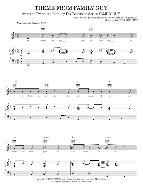 Theme From Family Guy - Seth MacFarlane, TV Theme Song (Piano-Vocal-Guitar)