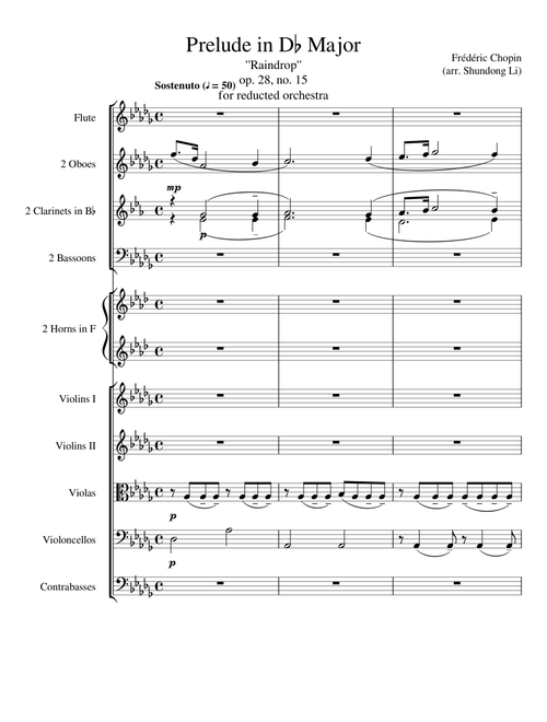 Prelude in D♭ Major "Raindrop," op. 28, no. 15 for reducted orchestra