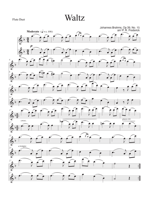 Waltz In Ab Major Op 39, No. 15 (Flute duet) (Arr. P. R. Frederick) - Johannes Brahms (Flute Duet)