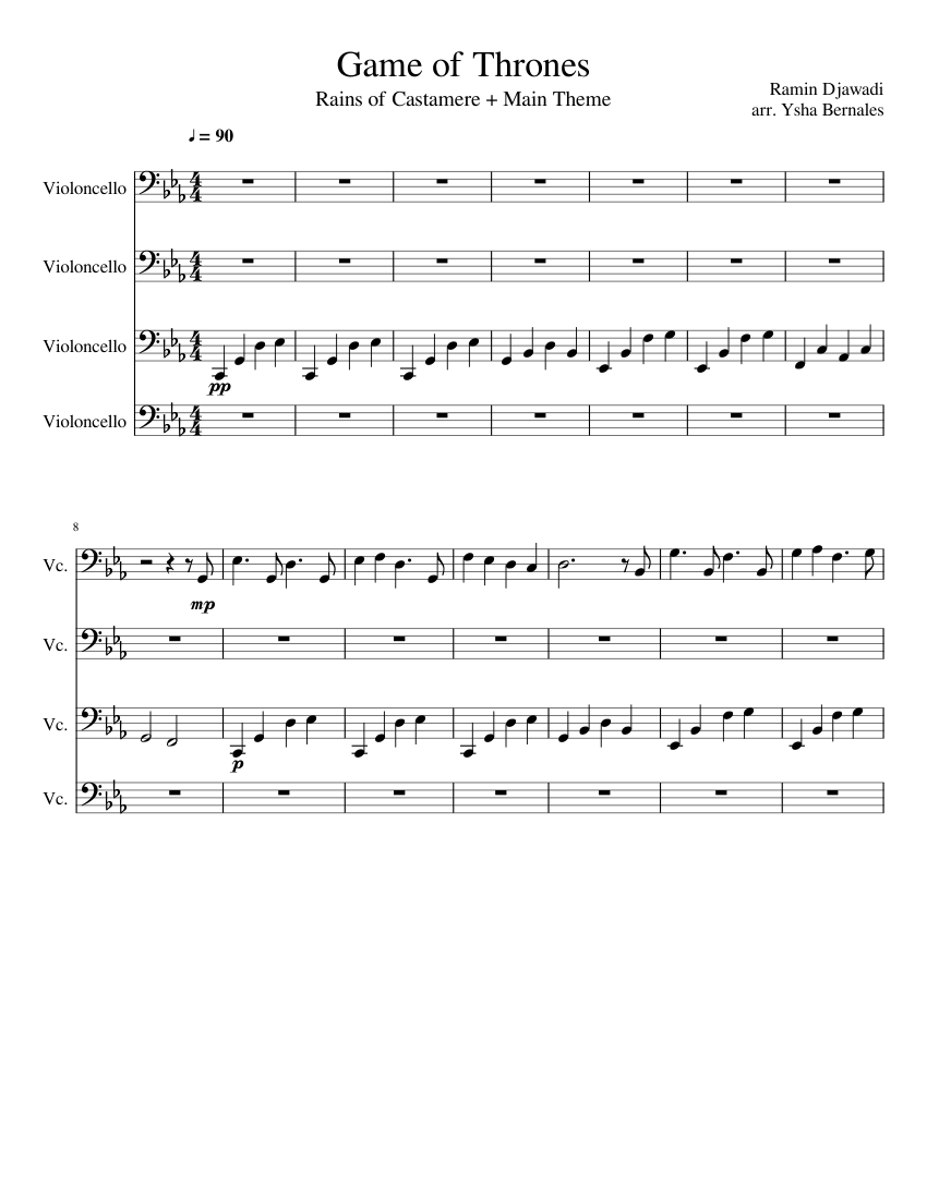 Game Of Thrones Medley (for 4 Cellos) Sheet music for Cello (Mixed Quartet)  | Musescore.com