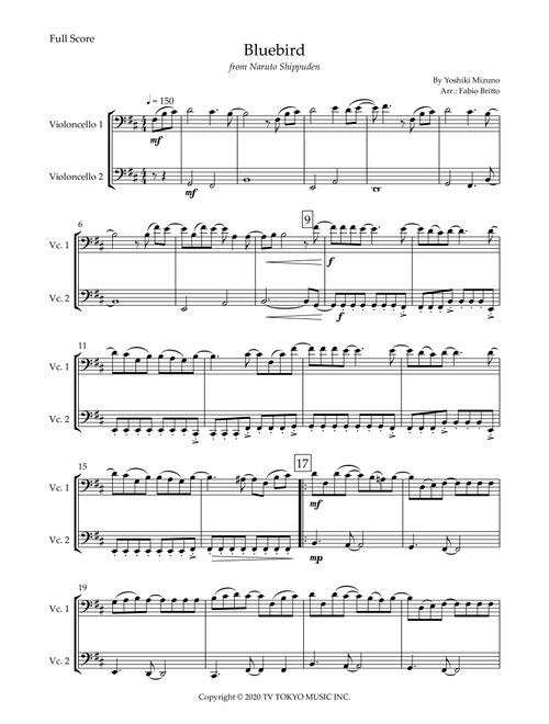 Ikimono Gakari's Blue Bird (Arr. Fabio Britto) - Yoshiki Mizuno (Cello Duet)