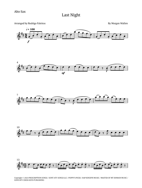 Last Night (Arr. Rodrigo Faleiros) - Morgan Wallen (Alto Sax Solo)