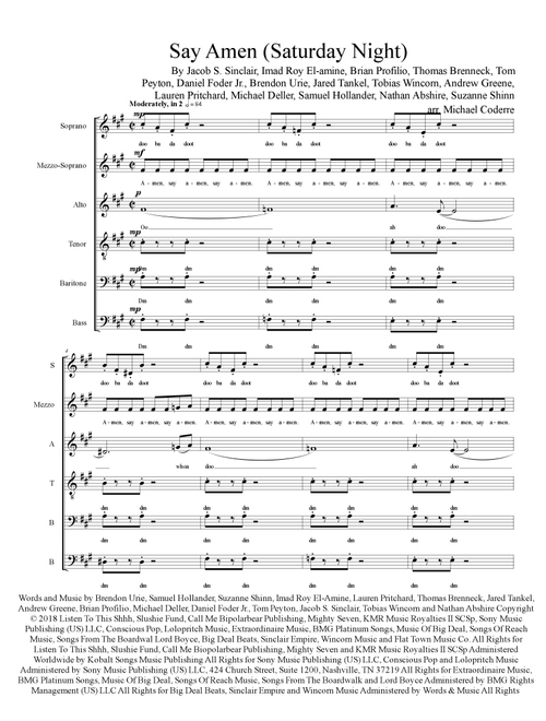 Say Amen (saturday Night) (Arr. Michael Coderre) - Panic! At The Disco (Choral, SATB divisi)