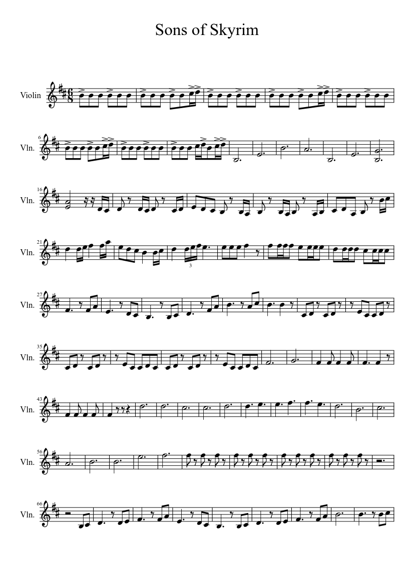 Slutning Falde tilbage uendelig Skyrim theme song Sheet music for Violin (Solo) | Musescore.com