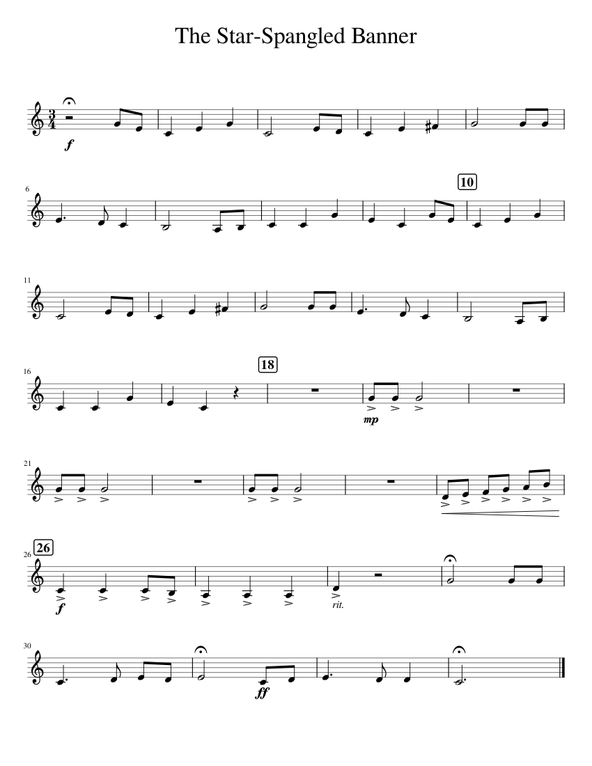 The Star-Spangled Banner Sheet Music for Trumpet in b-flat (Solo
