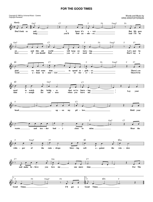 For The Good Times - Ray Price, Elvis Presley (Lead Sheet - Fake Book)