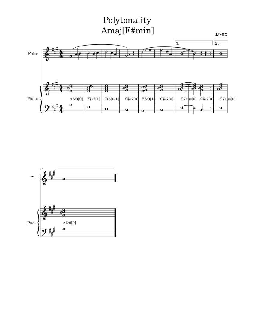 Polytonality_Amaj[F#min] Sheet music for Piano, Flute (Piano Duo) | Musescore.com