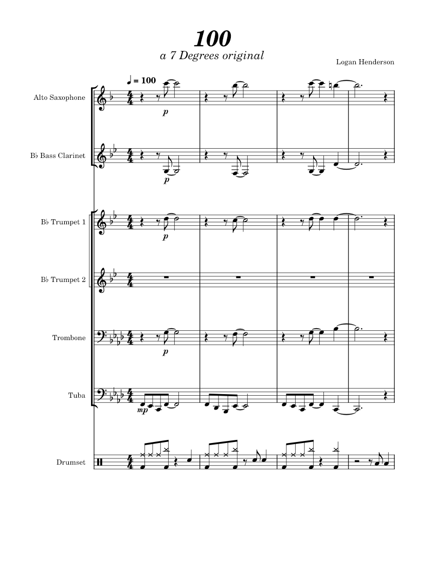100 – 7 Degrees Brassband Sheet Music for Trombone, Tuba