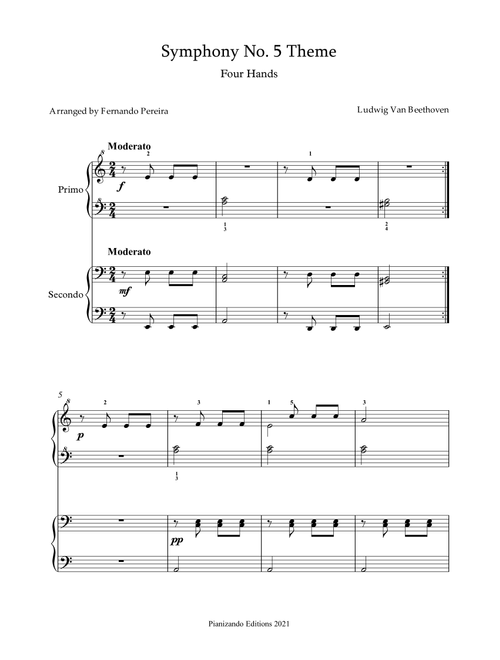 5th Symphony - Four Hands (easy) (Arr. Pianizando) - Ludwig van Beethoven (Easy Piano)