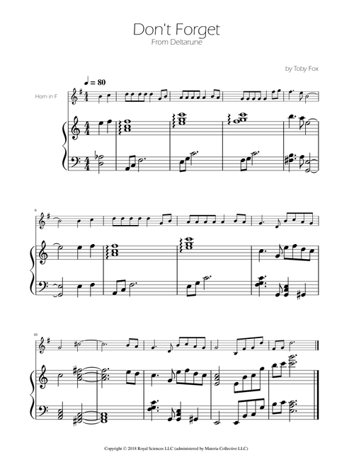 Don't Forget (Arr. Ygor Nunes Silva) - Toby Fox (French Horn and Piano)