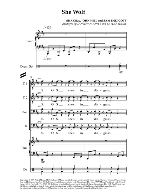 She Wolf (Arr. Donovan Jones and Skyler Jones) - Shakira (Choral, TTBB)