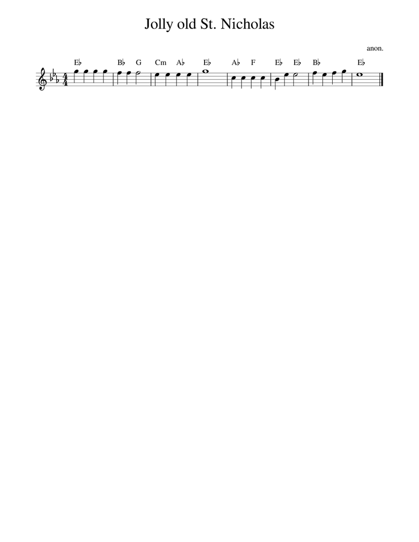 Jolly old St. Nicholas Sheet Music with Chords for Piano (Solo) easy ...
