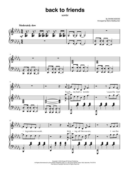 Back To Friends (Arr. Mario Stallbaumer) - sombr (Piano Vocal)
