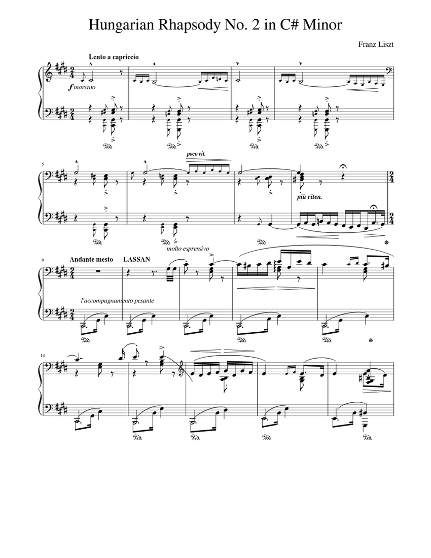 Hungarian Rhapsody No. 2 with cadenza Sheet Music for Piano (Solo