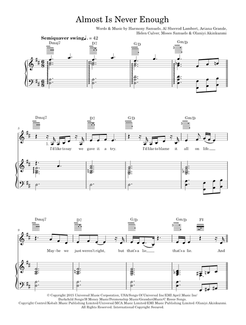 Almost Is Never Enough (featuring Nathan Sykes) - Ariana Grande, Nathan Sykes (Piano-Vocal-Guitar (Piano Accompaniment))
