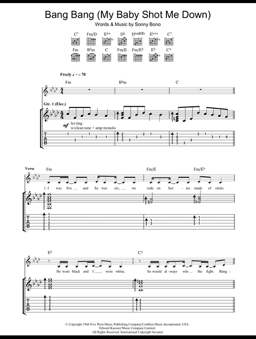 Bang Bang (My Baby Shot Me Down) - Nancy Sinatra (Guitar Tab)