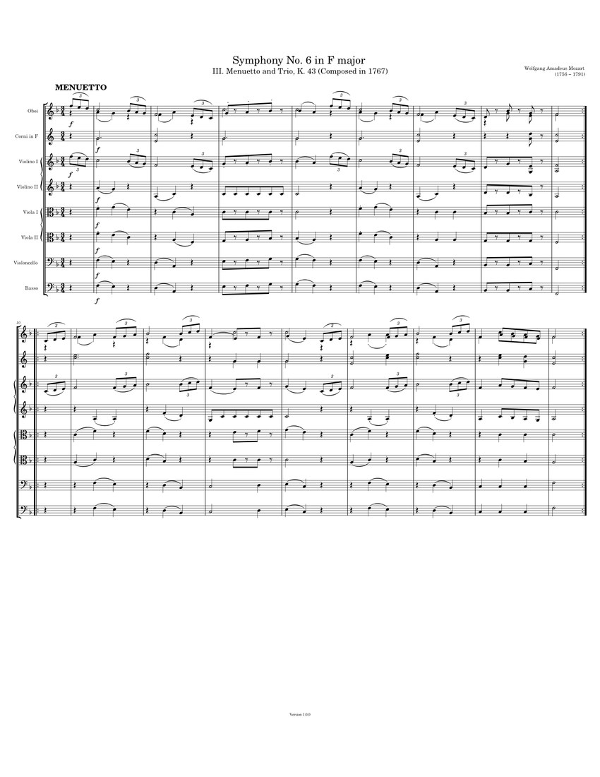 III. Menuetto and Trio] Symphony No. 6 in F major, K. 43 – W. A.