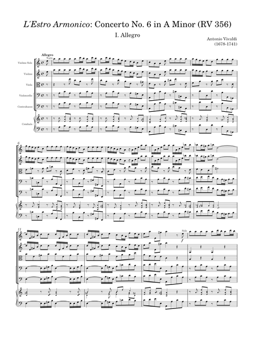 L'Estro Armonico: Concerto No. 6 in A Minor (RV 356): I. Allegro