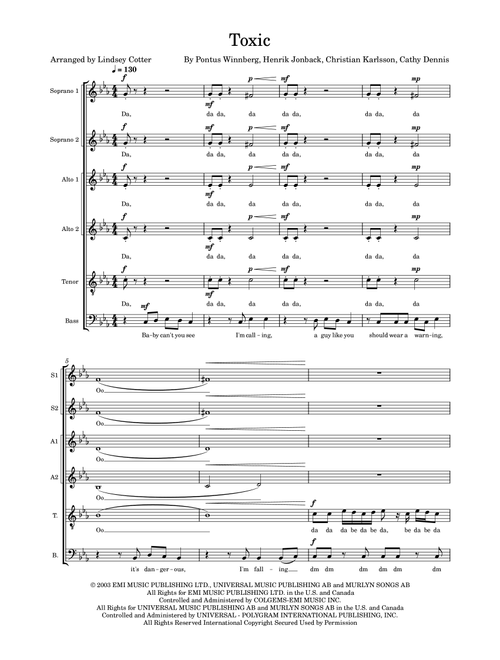 Toxic (Arr. Lindsey Cotter) - Britney Spears (Choral, SATB divisi)