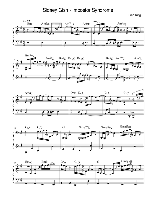 Impostor Syndrome (Arr. Gregory King) - Sidney Gish (Easy Piano)