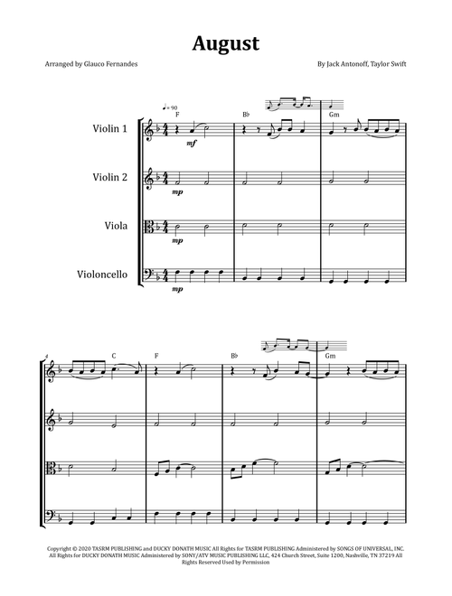 August (Arr. Glauco Fernandes) - Taylor Swift (String Quartet)