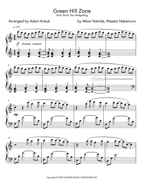 Up On The Green Hill From Sonic The Hedgehog Green Hill Zone (Arr. Adam Kukuk) - Dreams Come True (Piano Solo)