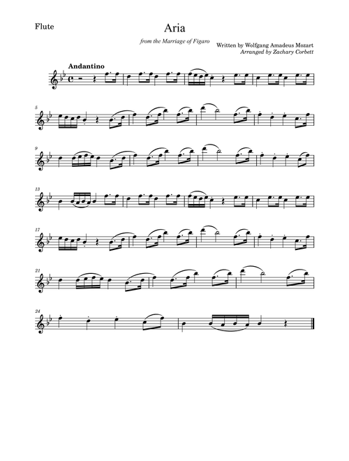 Aria from the Marriage of Figaro (Arr. Zachary Corbett) - Wolfgang Amadeus Mozart (Flute Solo)