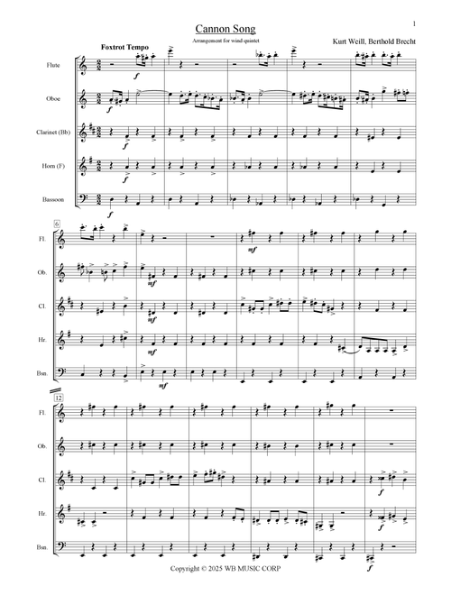 Cannon Song (Arr. Edition Maulwurf) - Eugen Berthold Brecht, Kurt Weill, Marc Blitzstein (Woodwind Ensemble)