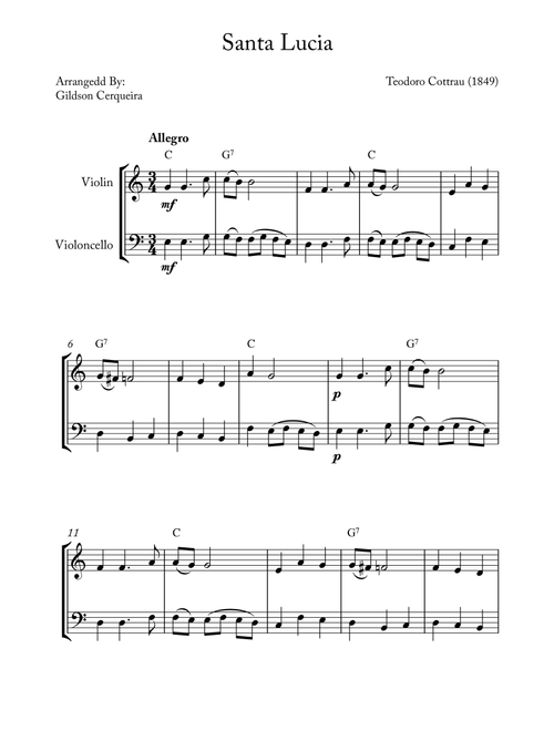Santa Lucia (Arr. Gildson Cerqueira) - Teodoro Cottrau (Instrumental Duet)