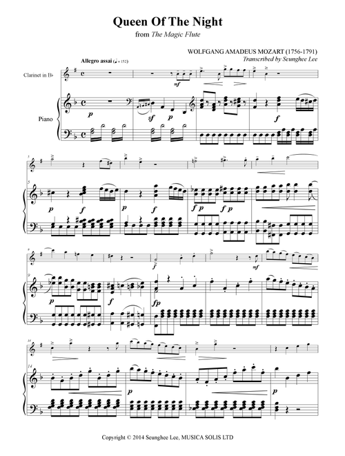 W. A. Mozart: Queen of the Night for Clarinet and Piano (Arr. Seunghee Lee) (Clarinet and Piano)