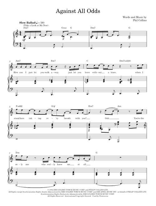 Against all odds - Phil Collins (Piano Vocal)