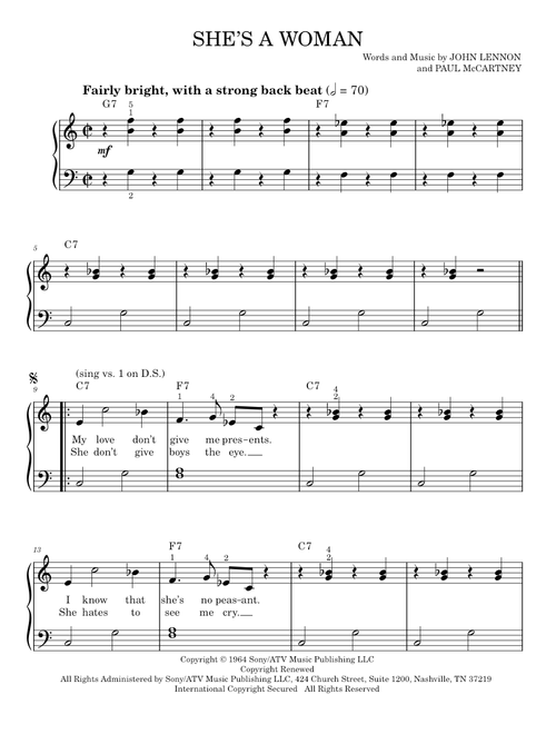 She's A Woman - The Beatles (Easy Piano)