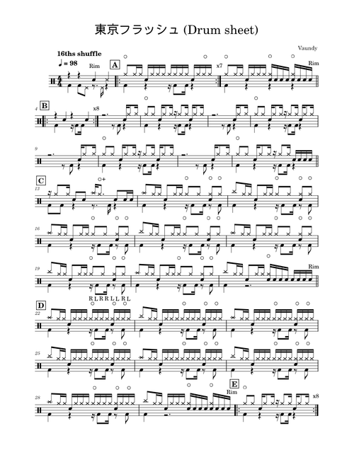 東京フラッシュ – Vaundy (Drum sheet)