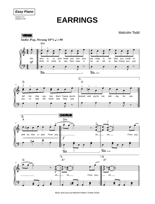 Earrings - Malcolm Todd (Easy Piano)