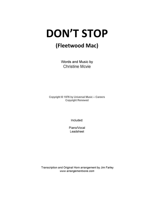 Don't Stop (Arr. Jim Farley - www.arrangementsone.com) - Fleetwood Mac (Piano-Vocal-Guitar (Piano Accompaniment))