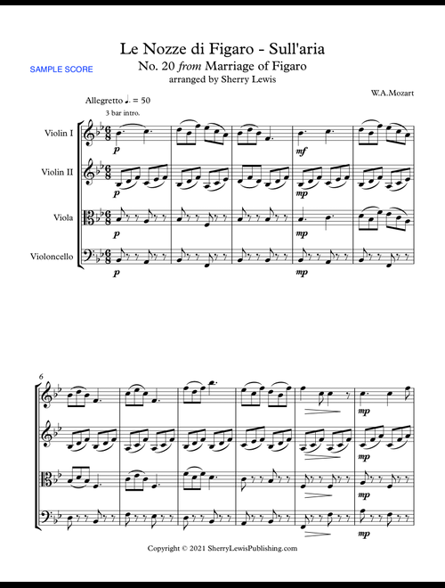 MARRIAGE OF FIGARO - LE NOZZE DI FIGARO - SULL'ARIA - Mozart - String Quartet, Intermediate Level fo (Arr. Sherry Lewis) - W.A. Mozart (String Quartet)
