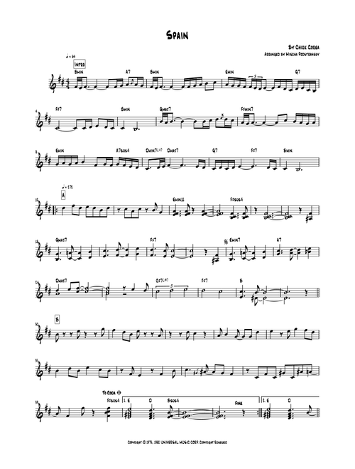 Spain (Arr. Mischa Podstransky) - Chick Corea (Lead Sheet - Fake Book)