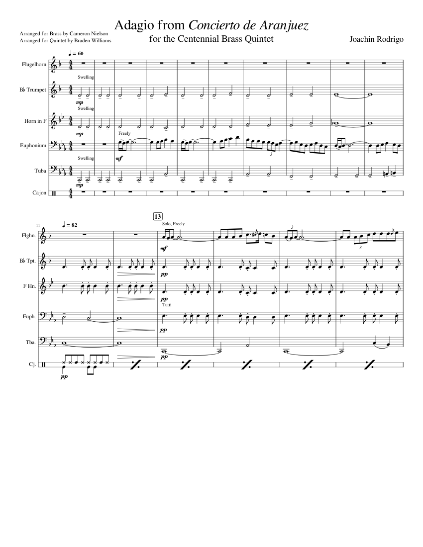 Concierto de Aranjuez Joaquin Rodrigo Vidre (for Brass Quintet) Sheet