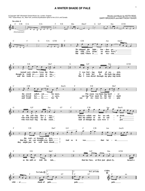 A Whiter Shade Of Pale - Procol Harum (Lead Sheet - Fake Book)
