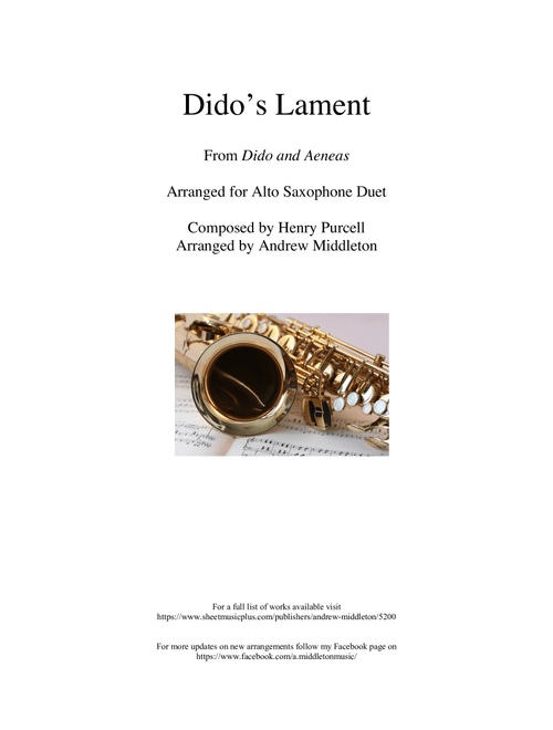 Dido's Lament arranged for Alto Saxophone Duet (Arr. Andrew Middleton) - Henry Purcell (Instrumental Duet)