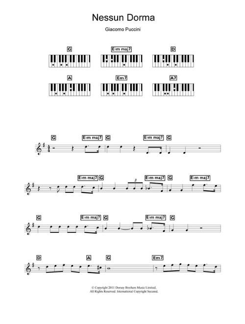 Nessun Dorma (from Turandot) - Giacomo Puccini (Piano Chords-Lyrics)