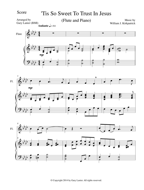 'TIS SO SWEET TO TRUST IN JESUS (Flute/Piano and Flute Part) (Arr. Gary Lanier) - William J Kirkpatrick (Flute and Piano)