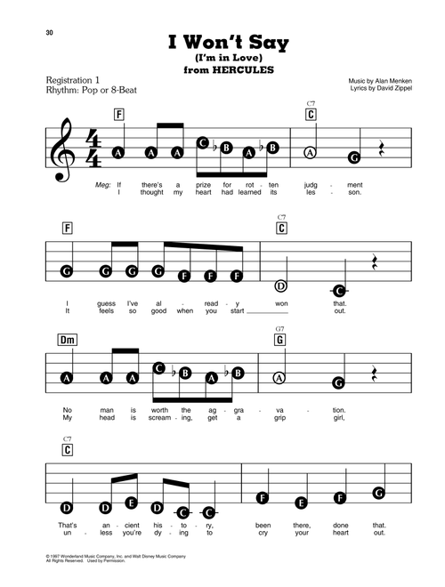 I Won't Say (I'm In Love) (from Hercules) - Alan Menken, David Zippel (E-Z Play Today)