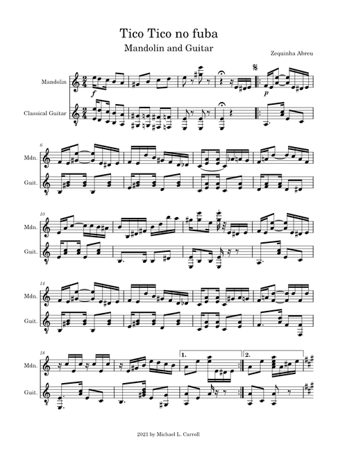 Tico-Tico No Fubá – Zequinha De Abreu for Mandolin and Guitar